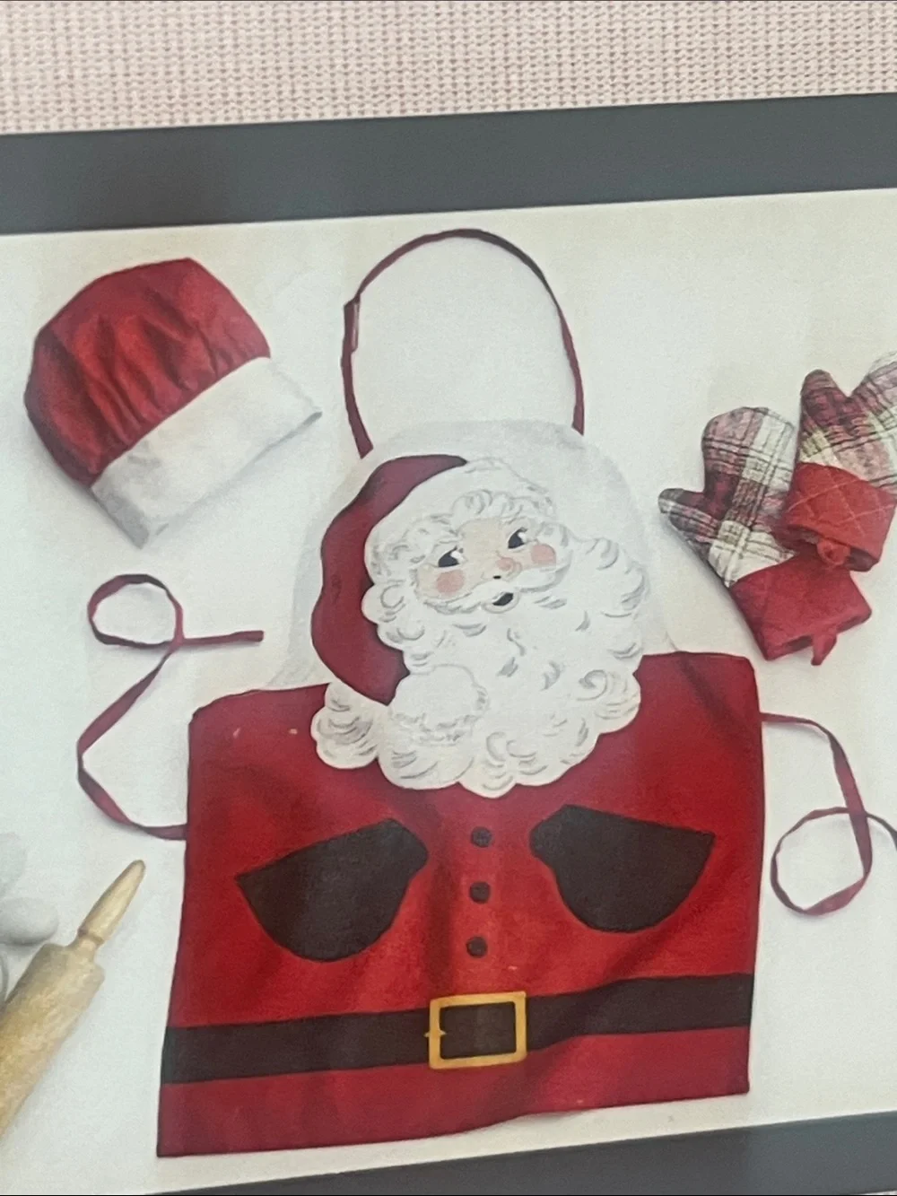 The Holiday Collection Kids Santa Chef Apron with Hat and Oven Mitts Red White